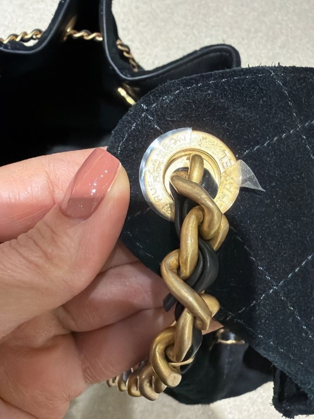 CHANEL 25 Black Quilted Suede SMALL Drawstring Shoulder Bag with Gold Chain NWT - Picture 8 of 9